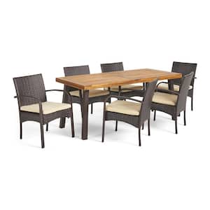 Jovanni Multibrown 7-Piece Faux Rattan Outdoor Dining Set with Creme Cushion