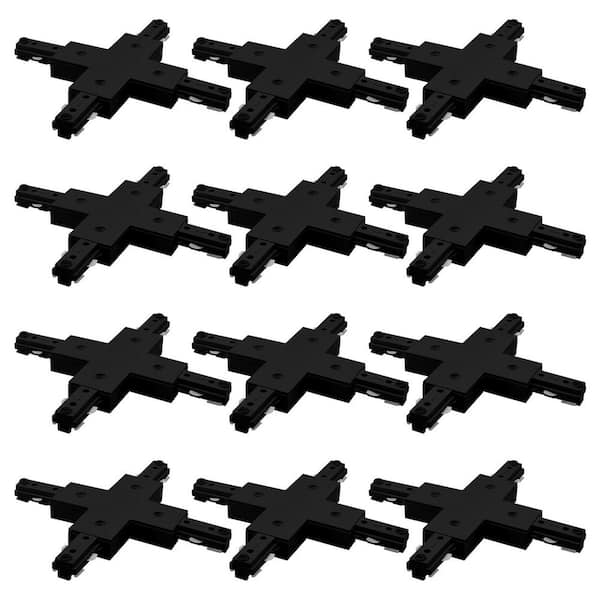 H Track Light X-Connector, H-Type 4-Way Connector, Compatible with 120V 3-Wire Single Circuit Power Source Black 12 Pack