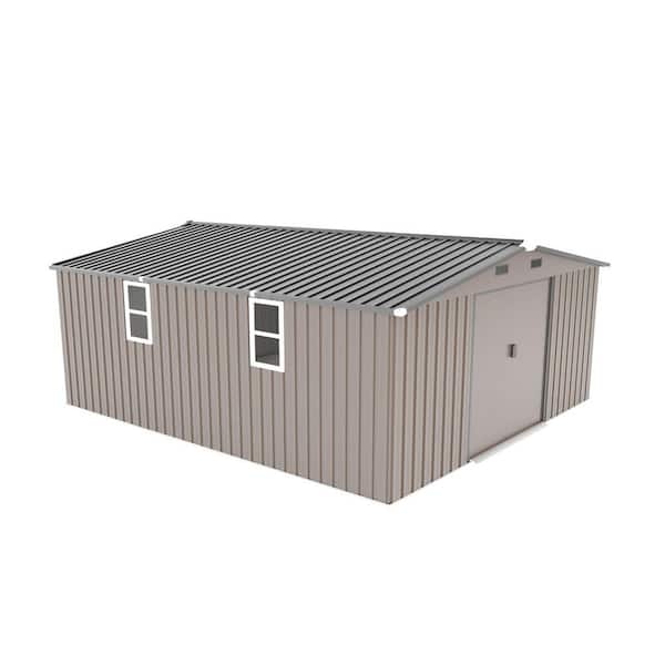 Cyrus 10 ft. W x 12 ft. D Brown Metal Outdoor Storage Shed with Sliding Doors, Sunlit Windows, Vents (109.78 sq. ft. )