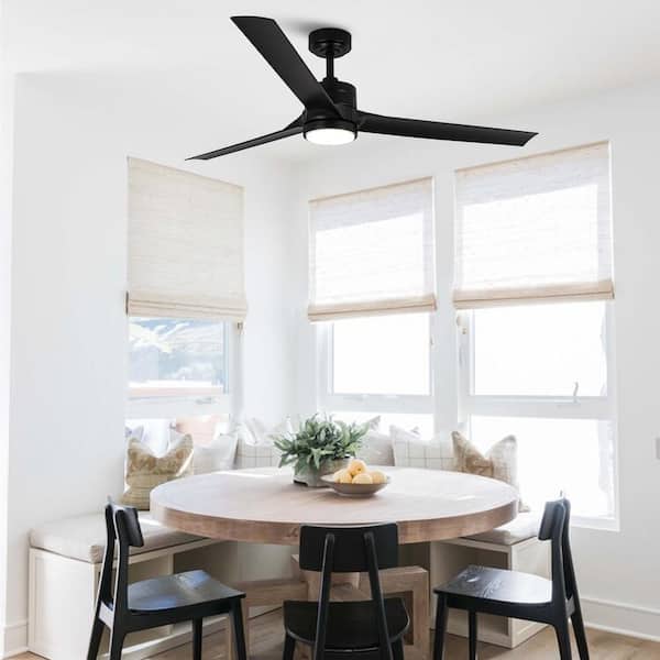 60 in. Indoor Modern Matte Black Propeller Ceiling Fan with Adjustable White LED Light and Remote Included