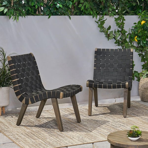 ECOCHIC SPACES INC Hot Seller Rope Weave Metal & Wood Outdoor Lounge Chair Set of 2 in Black