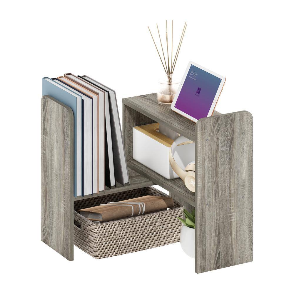 Versatile French Oak Gray Wood Desk Top Organizer Bookshelf