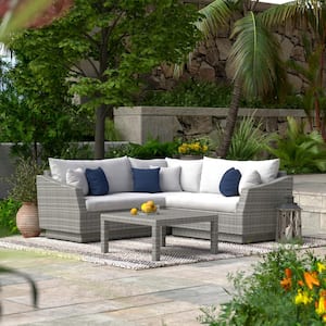 Cannes 4-Piece Wicker Outdoor Sectional Set with Sunbrella Bliss Ink Cushions