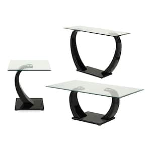 Tafthall 3-Piece 50 in. Glossy Black Rectangle Glass Coffee Table Set