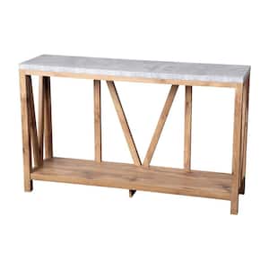 14 in. Warm Oak/Concrete Rectangle Engineered Wood Console Table