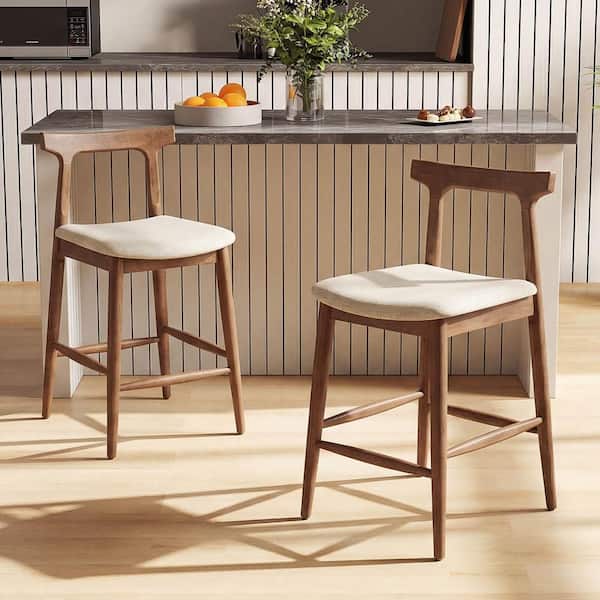 Walnut and Light Brown 24 in. H 2 Pieces Counter Height Rubber Wood Bar Stools