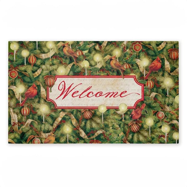 Seasonal Cardinals Welcome Green 18 in. x 30 in. Polyester Non-Slip Outdoor Door Mat