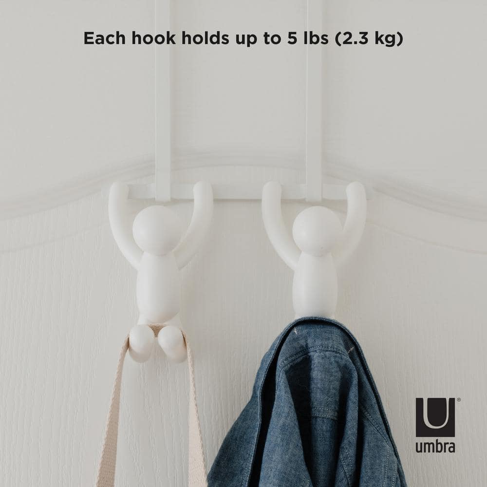 Buddy White Plastic Over-the-Door Double Hook Rack