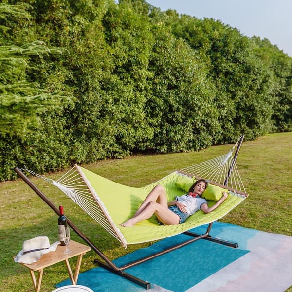 12 ft. 2 Person Quilted Fabric Hammock with Spreader Bar, Pillow