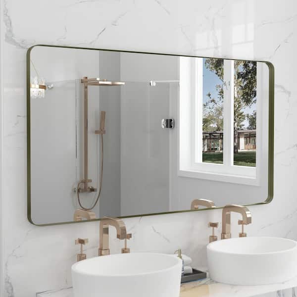 55 in. W x 30 in. H Premium Aluminum Framed Rectangular Bathroom Vanity Wall Mirror in Bronze