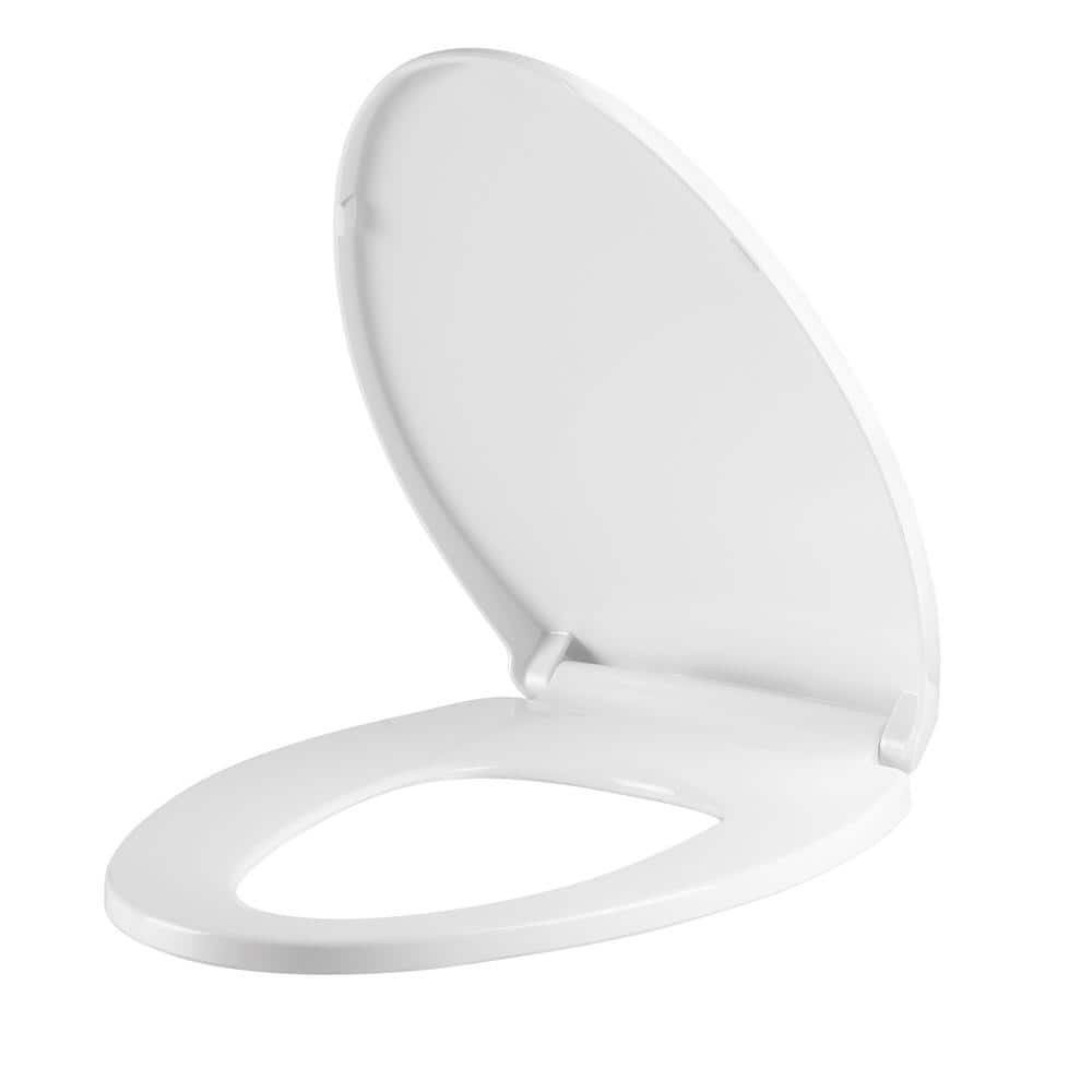 White Elongated Soft-Close Plastic Toilet Seat
