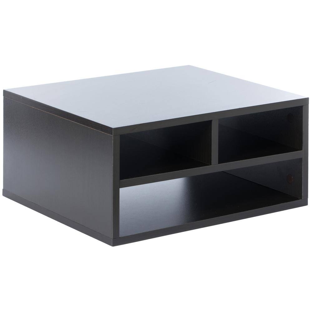 Black Wood Office Desktop Printer Stand with Storage Shelves