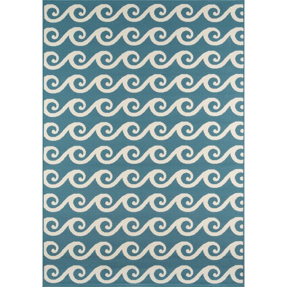 Capri Blue and White Geometric 8'6" x 13' Synthetic Rug