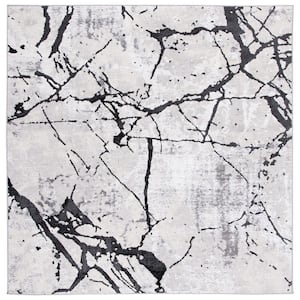 Amelia Gray/Black 7 ft. x 7 ft. Square Abstract Distressed Area Rug