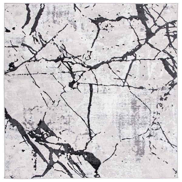 SAFAVIEH Amelia Gray/Black 8 ft. x 8 ft. Square Abstract Distressed Area Rug