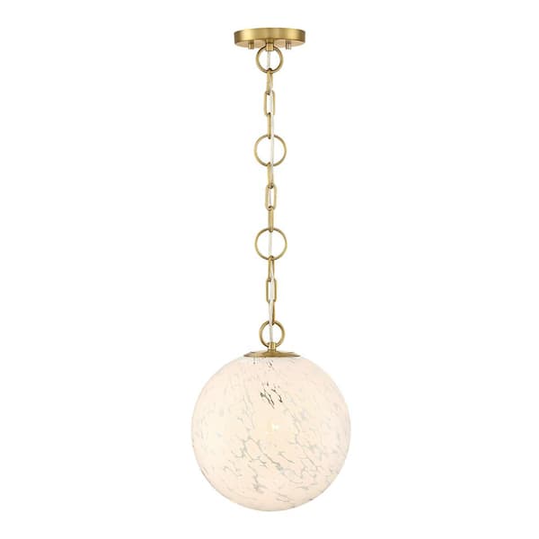 Wine Flower 60-Watt 1-Light Brushed Gold Glam Pendant Light with White Art Glass Shade and No Bulbs Included