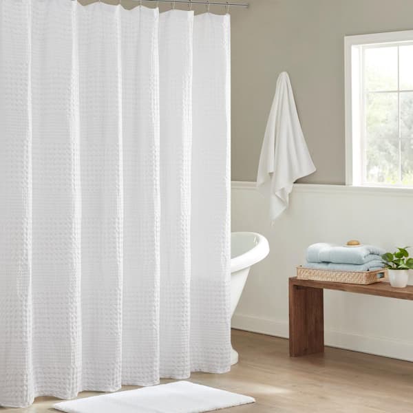 Madison Park Eider White 72 in. Super Waffle Textured Solid Shower