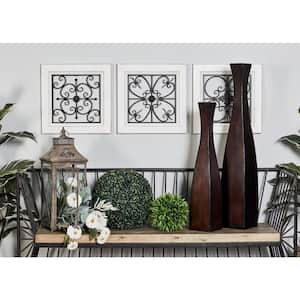 Wood White Scroll Wall Decor with Metal Relief (Set of 4)