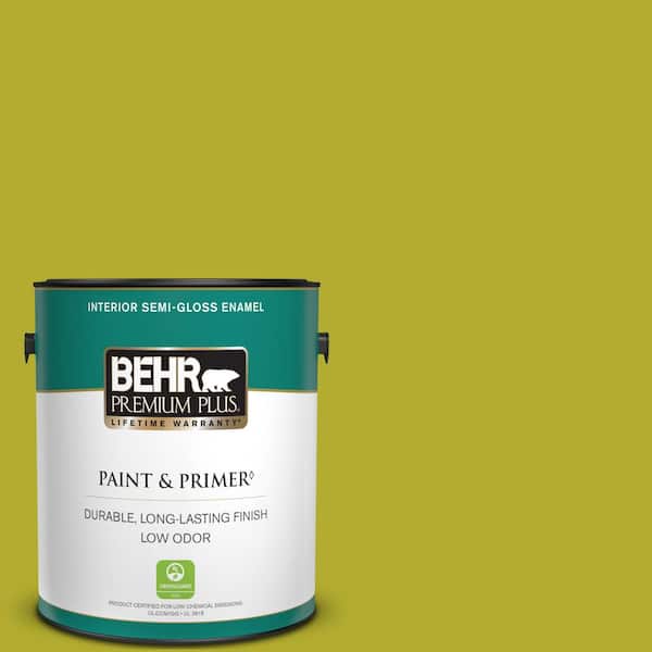BEHR PREMIUM PLUS 1 gal. #P340-6 Green Neon Semi-Gloss Enamel Low Odor Interior Paint & Primer