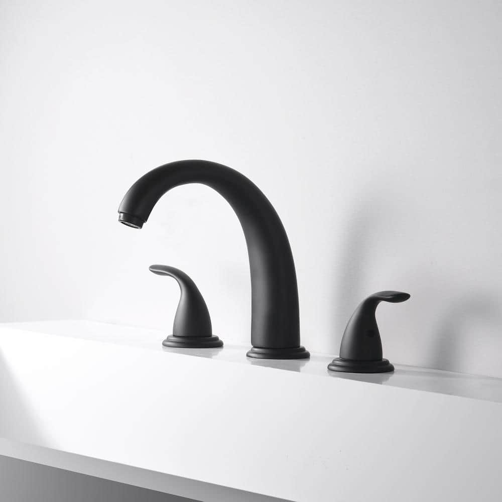 Matte Black Dual Handle Roman Tub Faucet with 8-3/8" Spout Reach