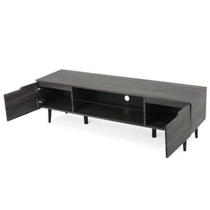 59 in. Gray Wood TV Stand Fits TVs Up to 56 in. with Storage Doors