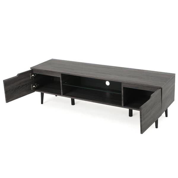 Noble House 59 in. Gray Wood TV Stand Fits TVs Up to 56 in. with Storage Doors