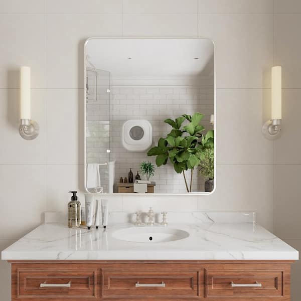 niveal Ruhr 30 in. W x 36 in. H Rectangular Framed Wall Bathroom Vanity Mirror in Brushed Nickel