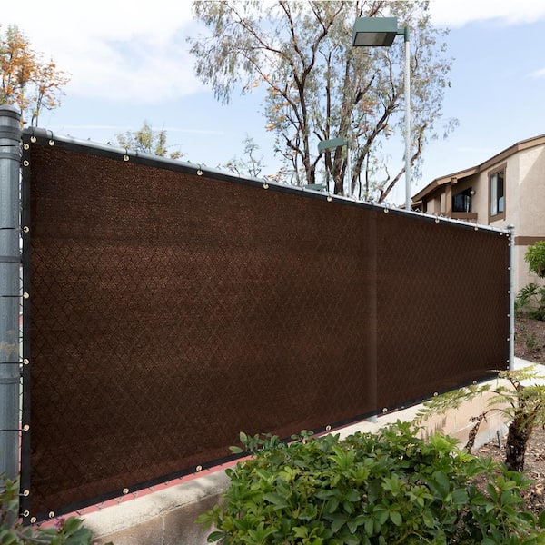 58 in. x 10 ft. Brown Mesh Fabric Privacy Fence Screen with Perimeter Stitched Edges and Grommets, Zip Ties Included