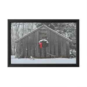 "Christmas Barn in the Snow" by Kurt Shaffer Framed with LED Light Landscape Wall Art 16 in. x 24 in.