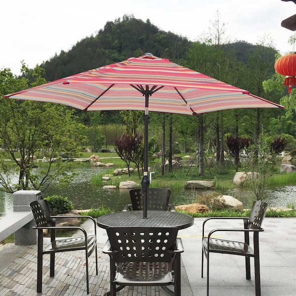 GOSHADOW 9FT Red Stripes Outdoor Umbrella Cover