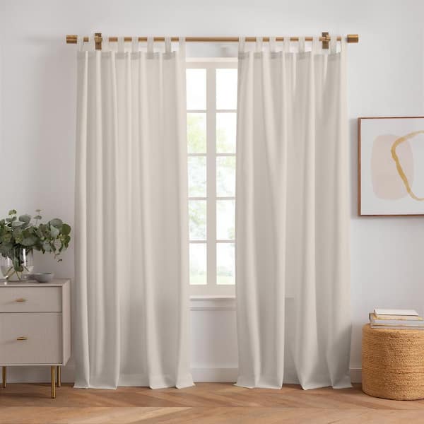 Elrene Rhodes Ivory Solid Polyester 52(in)x95(in) Adhesive Loop Tab Top Light Filtering Curtain Panels, Set of 2