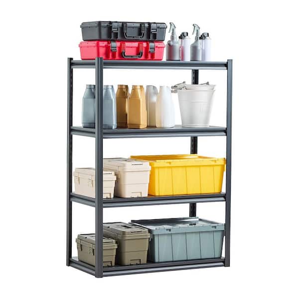 Steel Storage Shelves, 2400 lbs., 4 Tier Garage Storage Shelving, 20in. D x 40in. W x 57in. H Adjustable Black Shelves