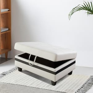 35 in. W White And Black Faux Leather Rectangle Ottoman with Storage