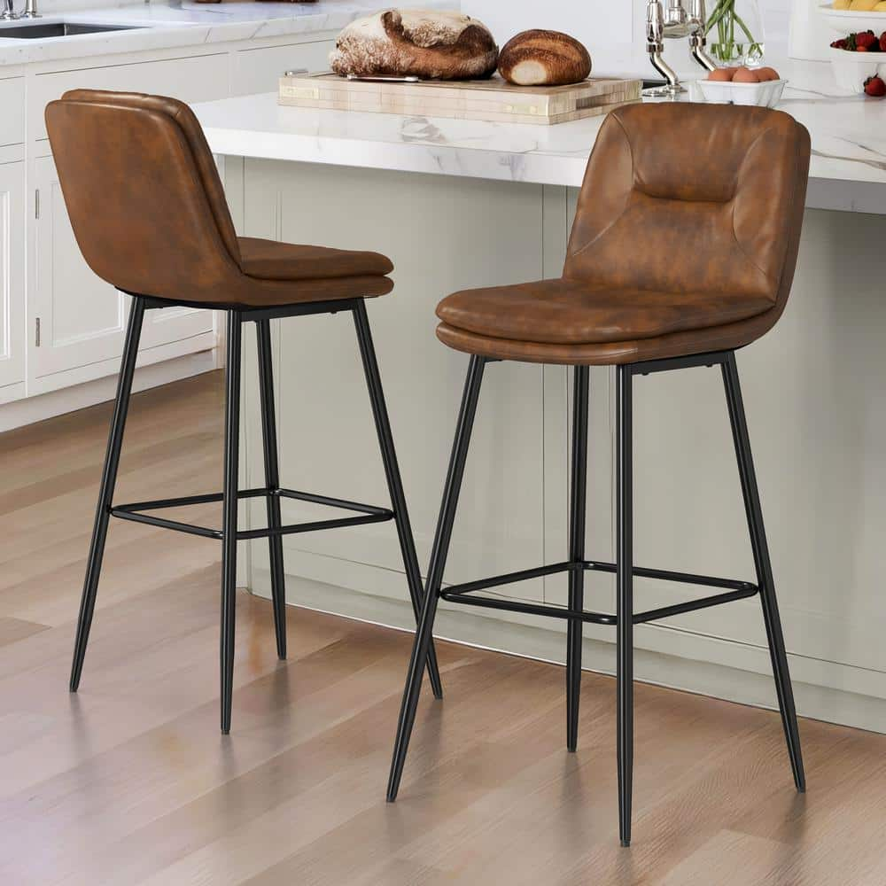 LUE BONA 30 in. Metal Frame Dark Brown Faux Leather Upholstered Bar ...