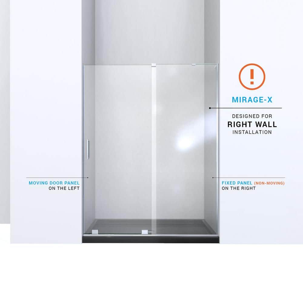 Mirage-X 60" Frameless Clear Glass Sliding Shower Door with Brushed Nickel Hardware