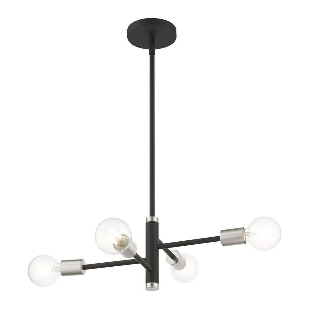 Bannister 4-Light Asymmetrical Chandelier in Black with Brushed Nickel Accents