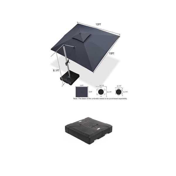 10 ft. x 12 ft. Aluminum Cantilever Patio Umbrella, Grey and 286 lbs. Square Patio Umbrella Base, Black