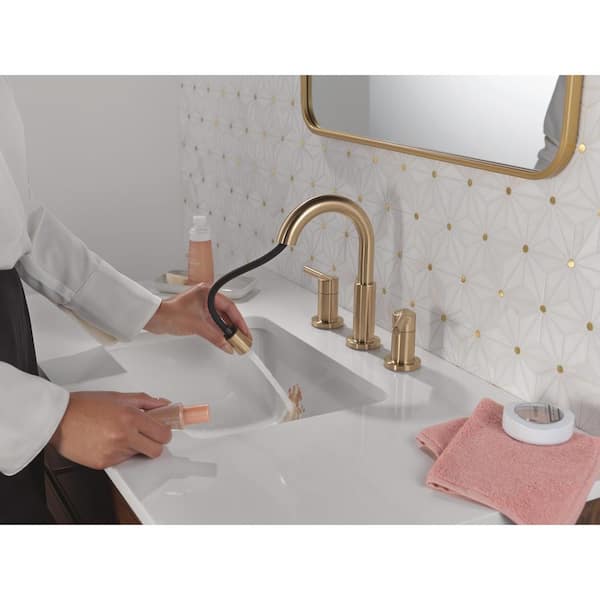 Nicoli Gold Pull-Down Spout 8 in. Widespread Double Handle Bathroom Faucet Drain Included in Champagne Bronze