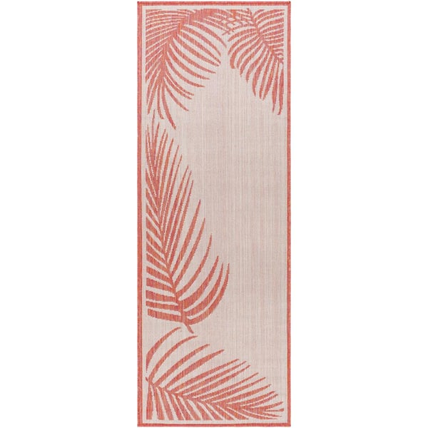 Livabliss Long Beach Gray/Coral Botanical 3 ft. x 7 ft. Indoor/Outdoor Runner Indoor/Outdoor Area Rug