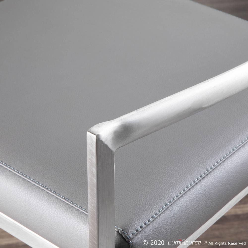 Modern Stainless Steel Counter Stools with Grey Faux Leather Cushion - Set of 2