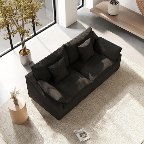83 in. Plush Linen 2-Seater Removable Cushion Loveseat Cloud Sofa Couch with Washable Cover in Black for Apartment