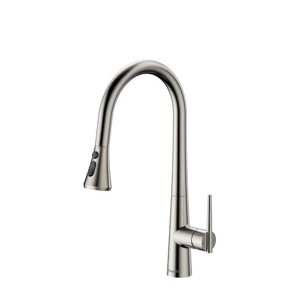 Flynama Single Handle Pull Down Sprayer Kitchen Faucet with Advanced Spray in Brushed Nickel