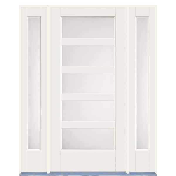 36 in x 80 in Alpine Left-Hand 5 Lite Satin Etch Glass Fiberglass Prehung Front Door with Sidelites and 6-9/16 in Frame