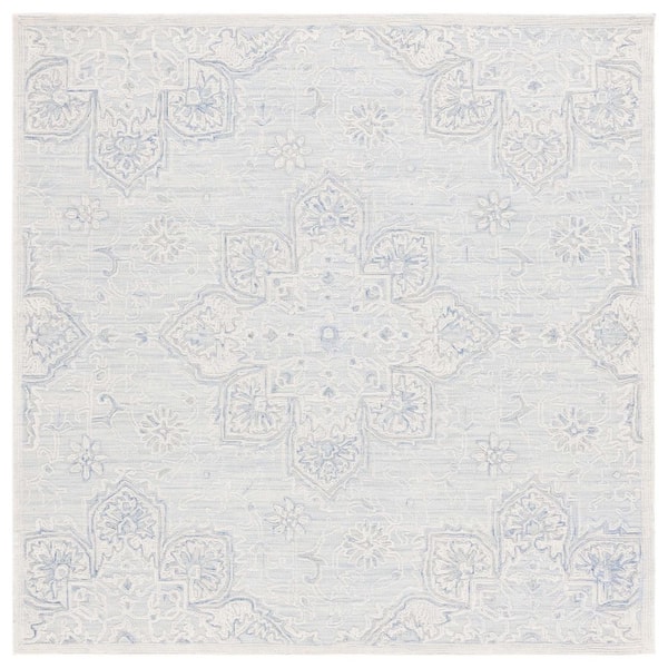 Trace 6 ft. x 6 ft. Light Blue/Ivory Ornate High-Low Square Area Rug