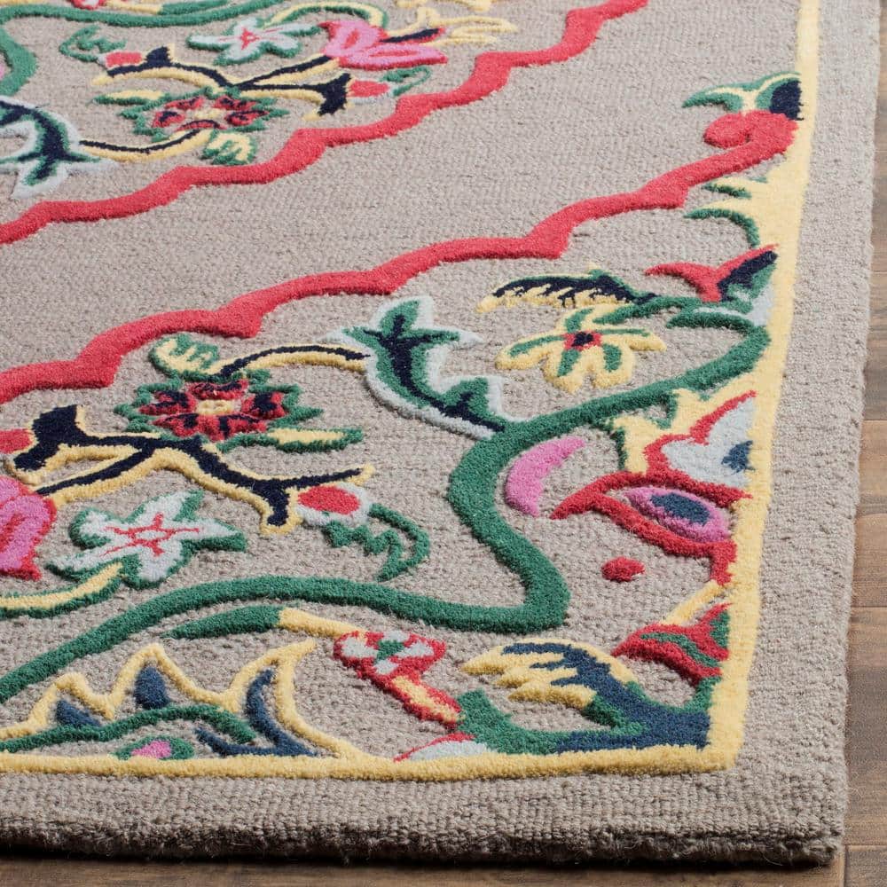 Handmade Tufted Dark Grey Floral Wool 9' x 12' Rug