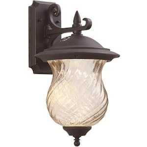 60-Watt Equivalent 12 in. D x 18 in. H x 11 in. W Integrated LED Oil-Rubbed Bronze Area Light Dusk to Dawn Clear Glass