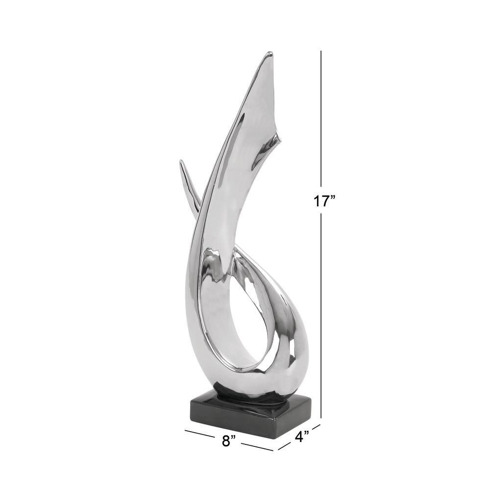 Silver Porcelain Abstract Sculpture with Black Base, 17" Height