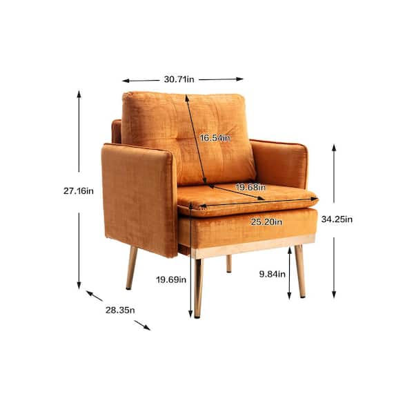 Polibi Mid-Century Modern Orange Velvet Accent Chair with Solid Wood and Thick  Seat Cushion RS-OMGVAC-O - The Home Depot