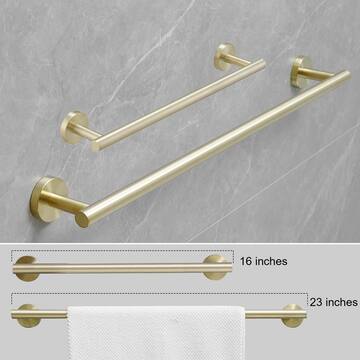 BWE 6-Piece Modern Bath Hardware Set with Towel Ring Toilet Paper Holder Towel hook and Towel Bar Wall Mount in Brushed Gold A-91020-6-BG