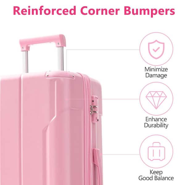 Merax 25.8 in. Pink ABS Hardside Luggage Double Spinner Suitcase